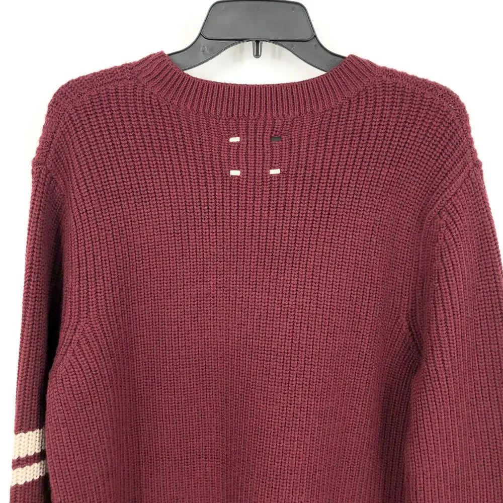 LABEL Men's Go-To Sweater Small Burgundy Red Putty Knit Crewneck Long Sleeve NWT